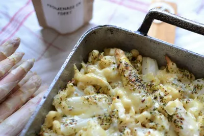 Gratin de spaetzle et asperges blanches d’Alsace