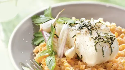 Cabillaud sur lit de lentilles corail