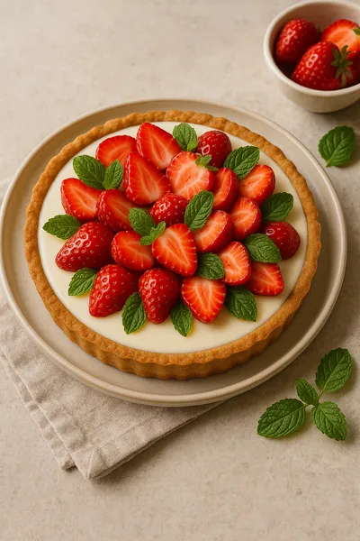 Tarte panna cotta fraises et menthe