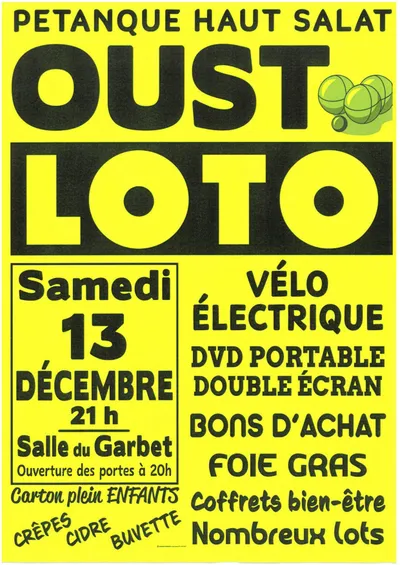 Grand Loto de l’Oust organisé par la Pétanque Haut Salat