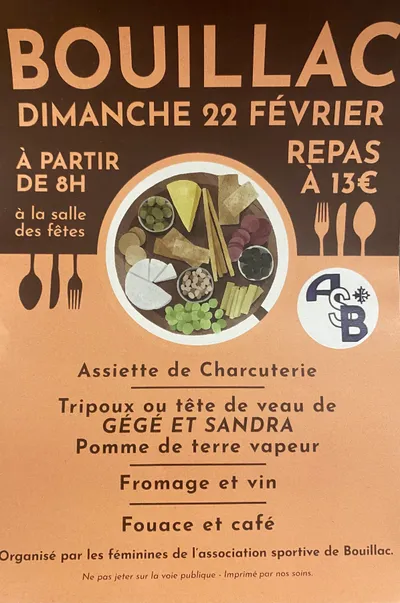 Bouillac (12) : Déjeuner Aveyronnais Tripoux Tête de veau