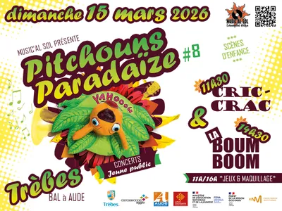 Trèbes (11) : CONCERTS Pitchouns Paradaïze #8 : Cric-crac + Boum Boom
