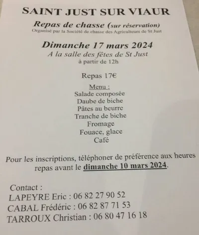 Saint Just Sur Viaur Repas Chasse