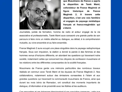 Musulmans de France rend hommage à Tarek Mami
