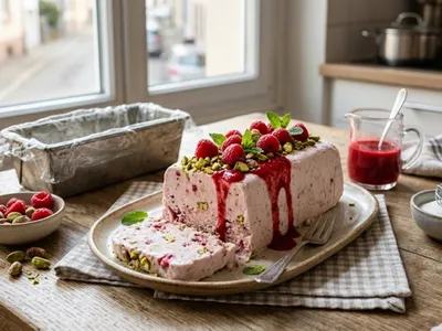 Semifreddo aux framboises et pistaches : glace italienne crémeuse...