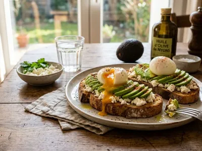  Tartine à l'avocat, feta et œuf coulant