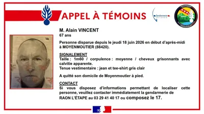 Vosges : un appel à témoins lancé pour la disparition inquiétiante...