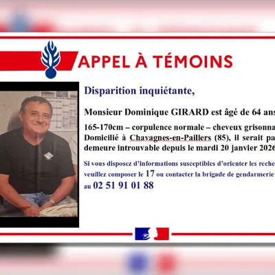 Vendée : un appel à témoins lancé après une disparition inquiétante