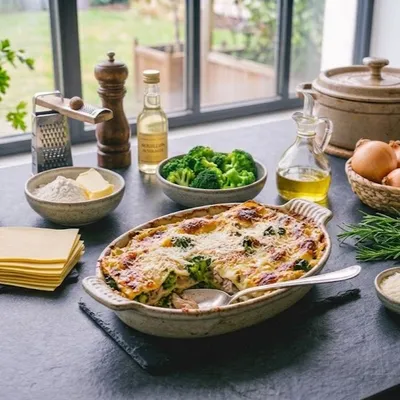 Lasagnes aux brocolis et lapin