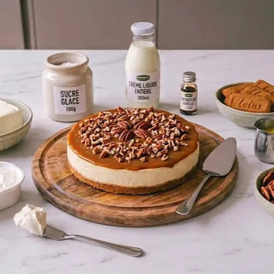 Cheesecake sans cuisson au caramel et noix de pécan