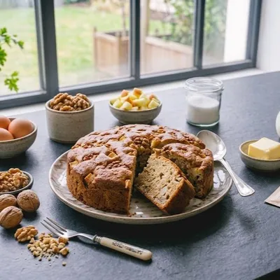 Gâteau moelleux aux pommes et noix
