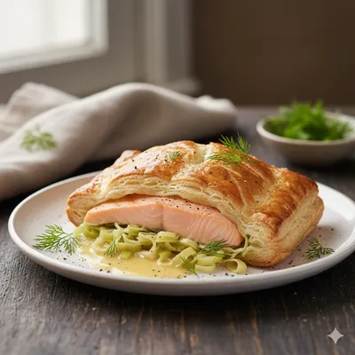 Feuilleté de saumon et poireaux