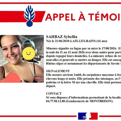 En fugue depuis plus d'une semaine, une adolescente originaire...