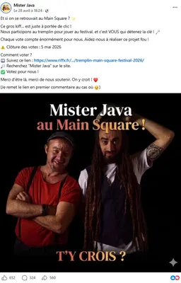 Votez pour que Mister Java ce produise au MainSquare