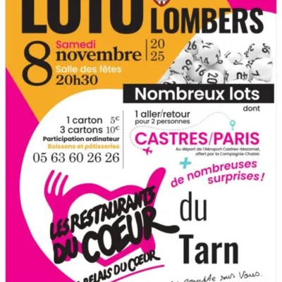 Soirée loto solidaire à Lombers au profit des Restos du Cœur