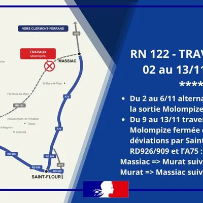 RN122 : circulation perturbée à Molompize en novembre