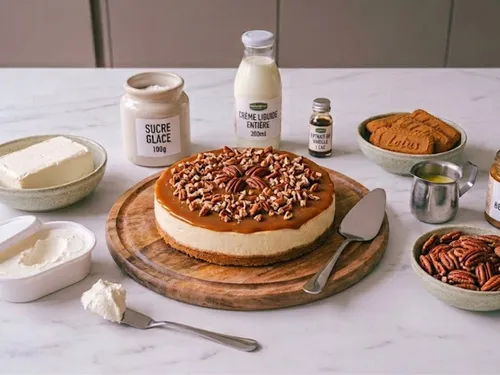 Cheesecake sans cuisson au caramel et noix de pécan