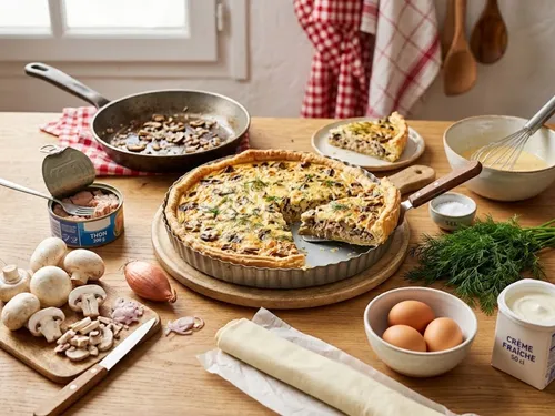 Tarte salée au thon et aux champignons