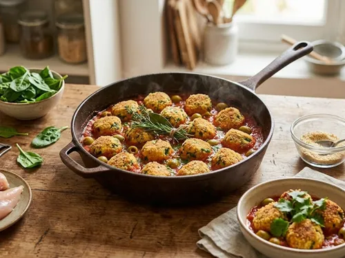 Boulettes de poulet aux épinards