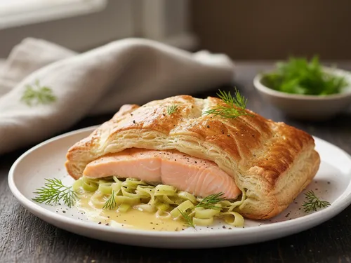 Feuilleté de saumon et poireaux