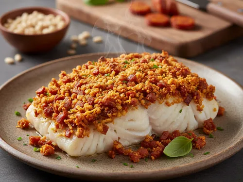 CABILLAUD EN CROÛTE DE CHORIZO