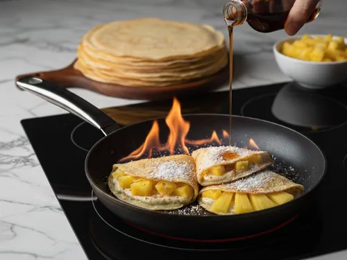  CRÊPES FLAMBÉES À L'ANANAS ET NOIX DE COCO