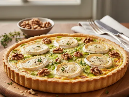 Tarte salée aux poireaux, chèvre et noix