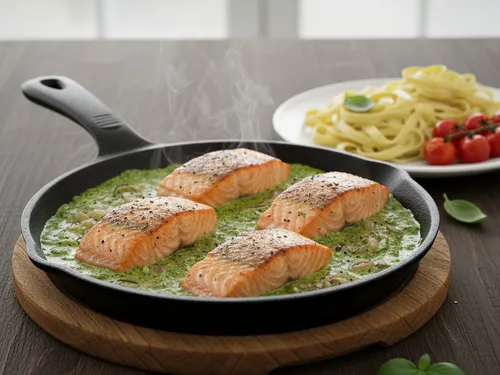 Saumon à la crème et au pesto