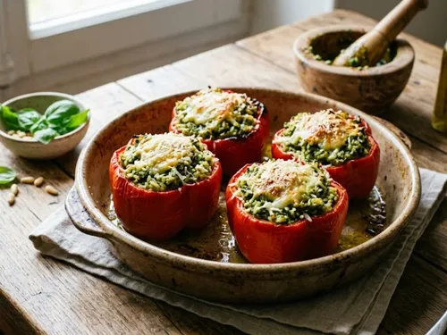 Poivrons farcis de riz au pesto