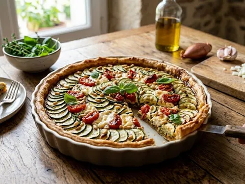 TARTE ESTIVALE AUX COURGETTES, TOMATES ET CHÈVRE FRAIS