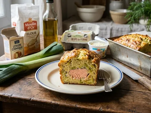 Cake aux poireaux et saumon