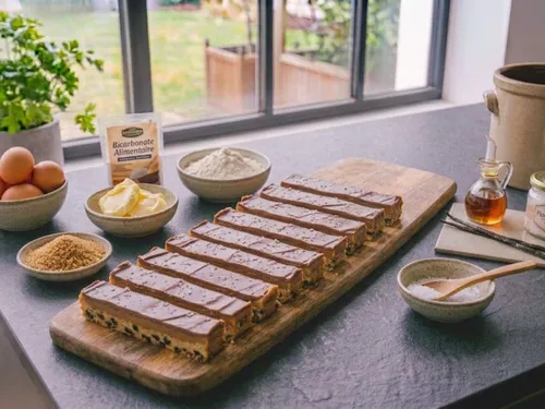 Barres gourmandes en 3 couches : cookies, caramel et chocolat