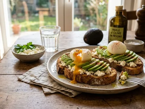  Tartine à l'avocat, feta et œuf coulant