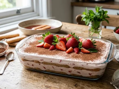 Tiramisu léger aux fraises et mascarpone (sans œufs)