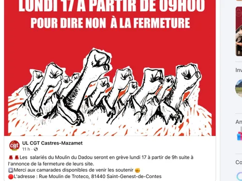 TARN: Les salariés du Moulin du Dadou sont en grève à St...
