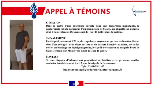 Maine-et-Loire : appel à témoins après la disparition d’un homme de...