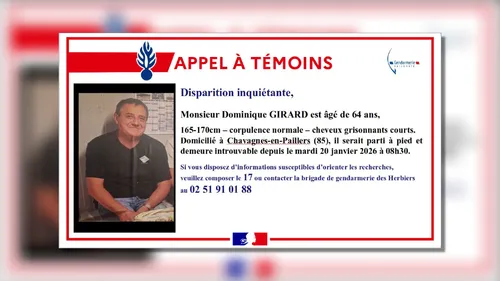 Vendée : un appel à témoins lancé après une disparition inquiétante