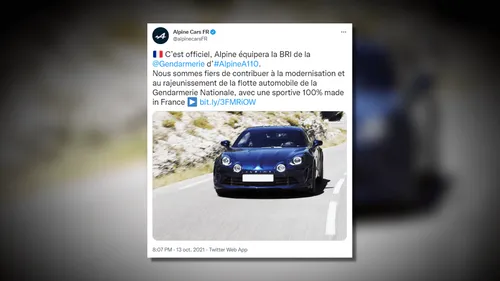 La Gendarmerie s'équipe de 26 Alpine A110 pour les courses-poursuites