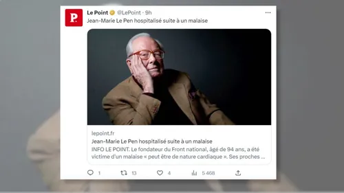Jean-Marie Le Pen hospitalisé après un malaise cardiaque