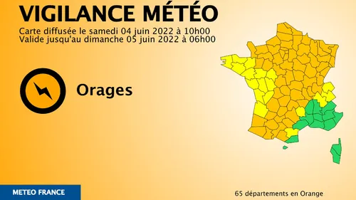 Orages : 65 départements placés en vigilance orange