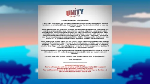 Le festival Unity annule son édition 2023 aux Sables d’Olonne