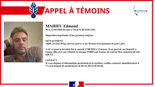 Disparition inquiétante d'un homme de 56 ans