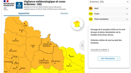 Le département des Ardennes placé en vigilance orange par Météo France