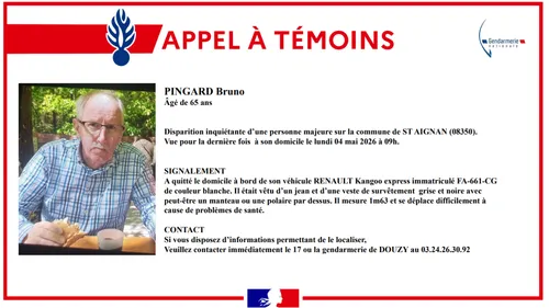 Disparition inquiétante : un homme de 65 ans est recherché dans les...