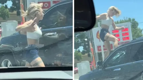 La vidéo choquante d'une femme détruisant un Jeep intrigue les...