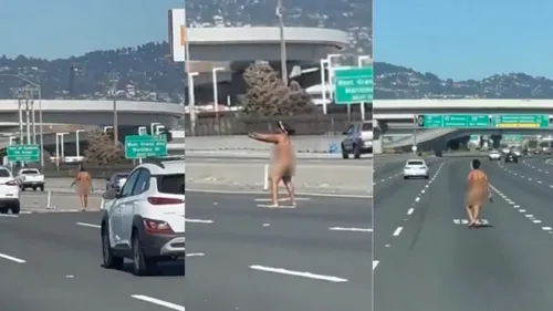 Une femme nue en crise tire avec une arme sur l'autoroute (VIDÉO)