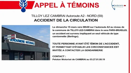 La gendarmerie du Nord lance un appel à témoins, après un accident...