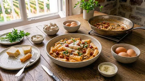 Pâtes crémeuses au chorizo et champignons