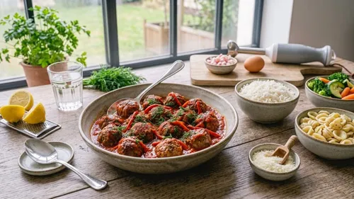 Boulettes de viande à la sauce tomate et poivrons