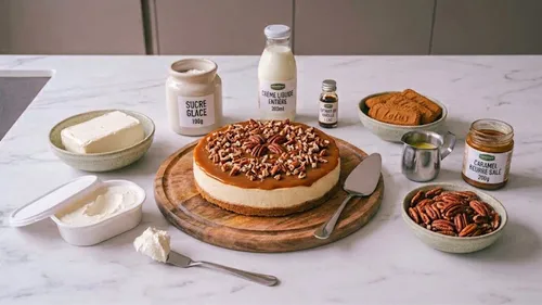 Cheesecake sans cuisson au caramel et noix de pécan